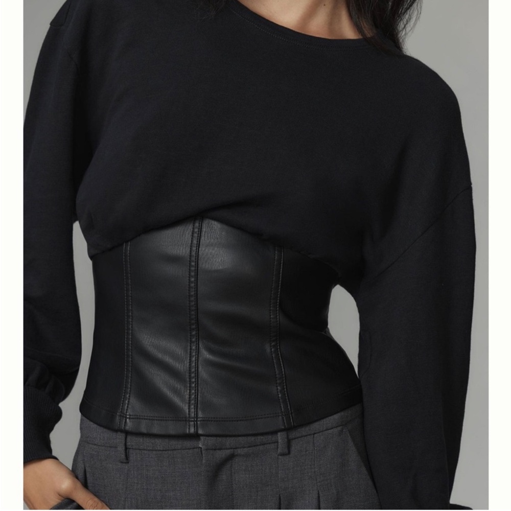 Anthropologie Pilcro Faux Leather Corset Sweater sz Small